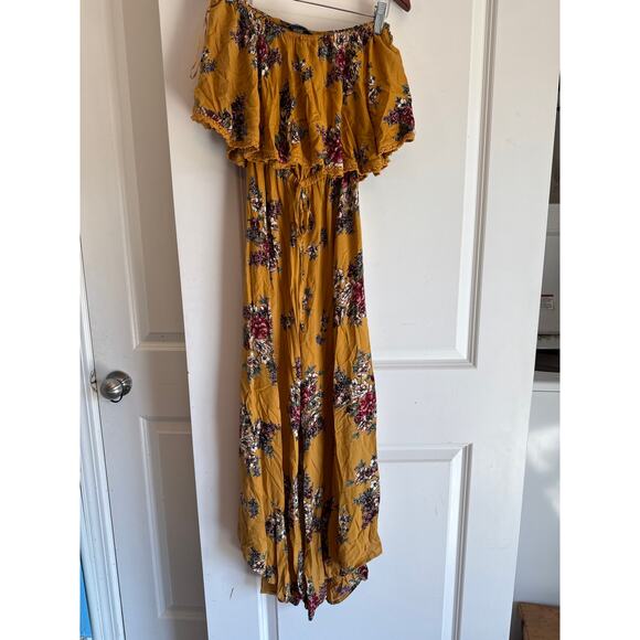 Angie Floral Tube Jumpsuit Romper – Gold Boho Style – Women’s Medium - Picture 4 of 7